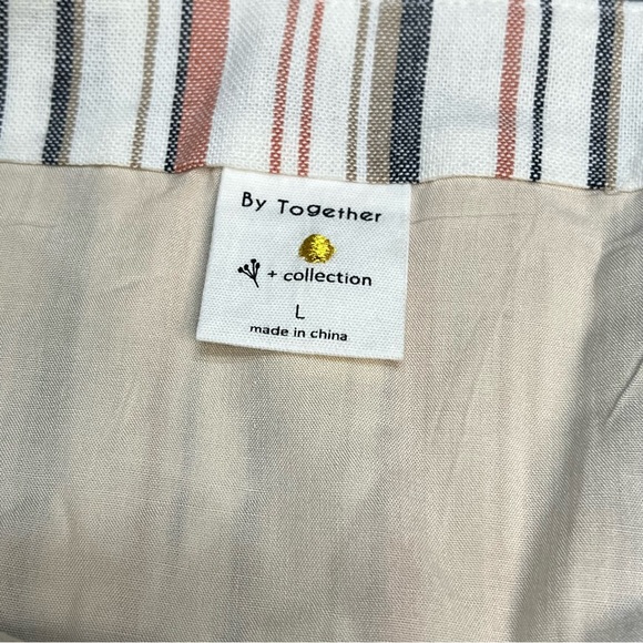 By Together Collection Cream Striped Linen Blend Button Front Mini Skirt Sz L - Picture 3 of 4